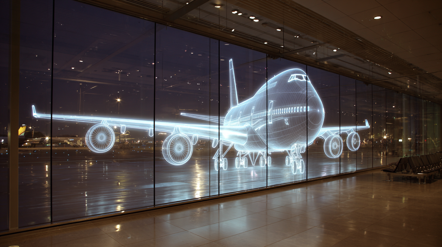 Airport terminal glass wall with transparent LED film