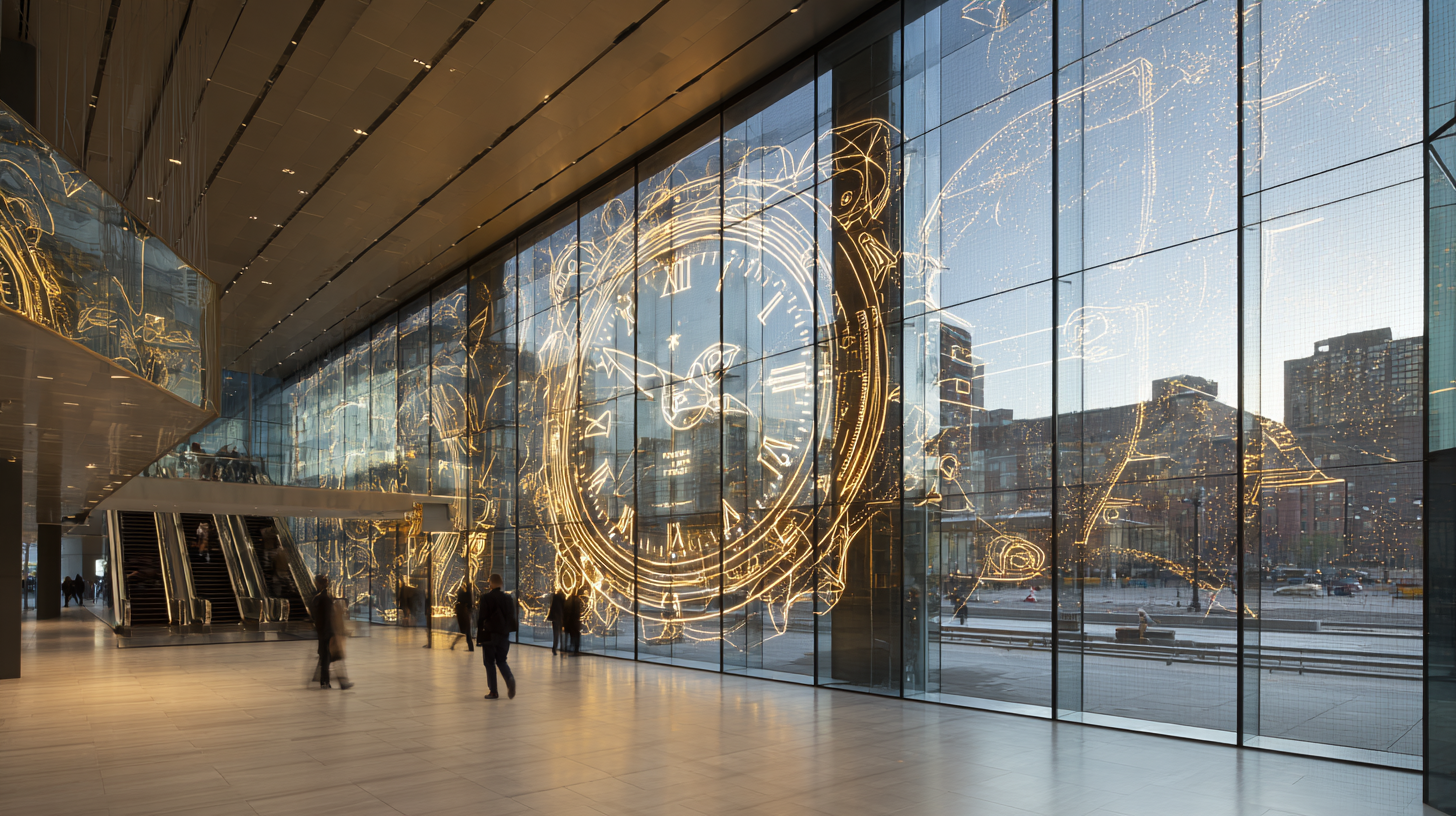 Convention centre glass wall with transparent LED holographic film