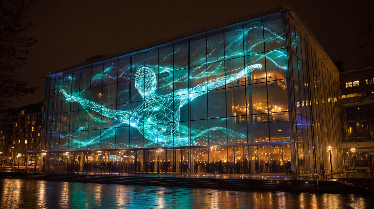 Entertainment venue facade with transparent LED holographic film