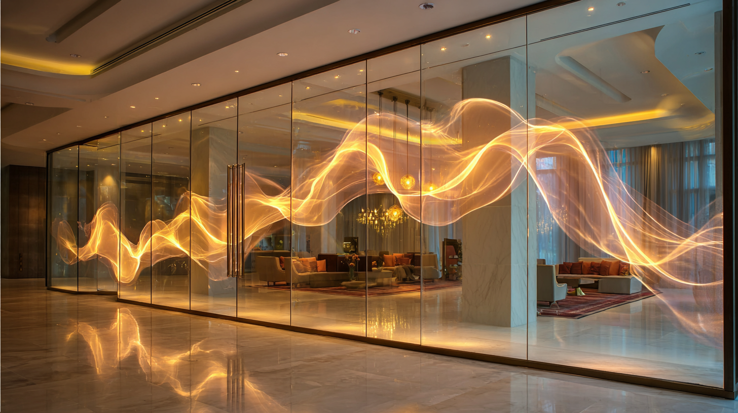Hotel lobby glass partition with transparent LED film