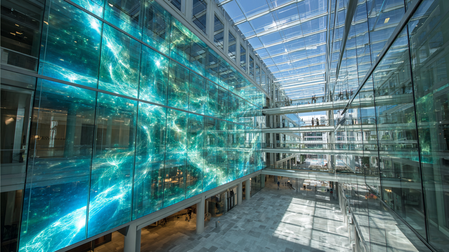 Indoor atrium with transparent LED holographic film