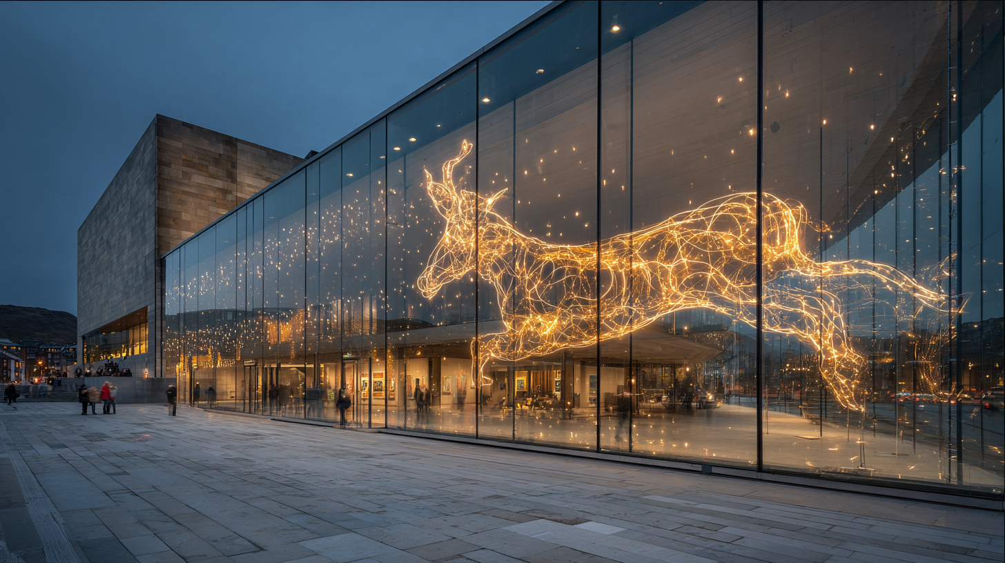 Museum facade with transparent LED holographic film